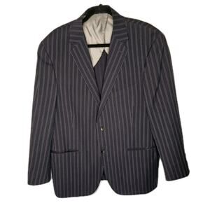 Paul Betenly Wool Cotton Navy Striped 44R Single-Breasted Suit Jacket Two-Button